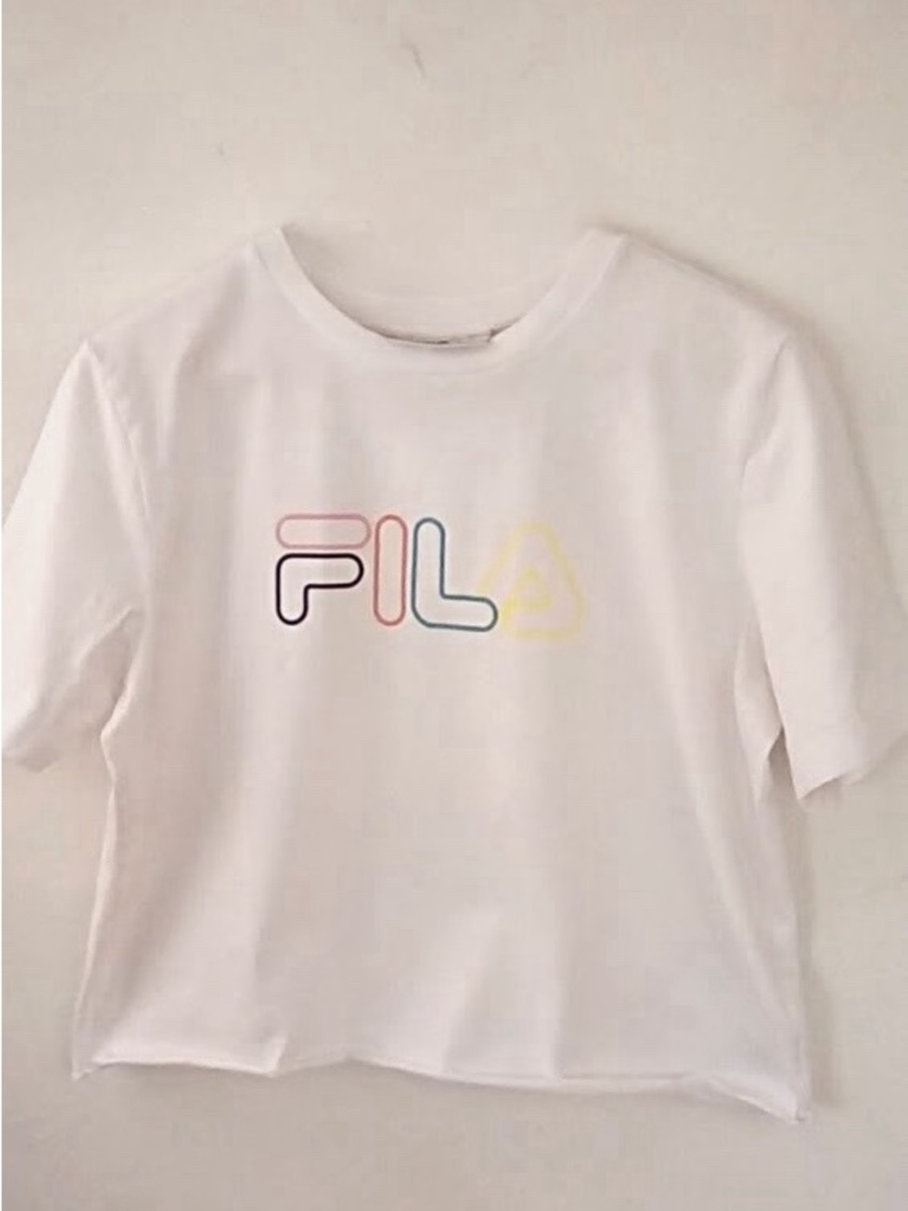 Fila White Crewneck Cropped Tee with Neon Logo Accent